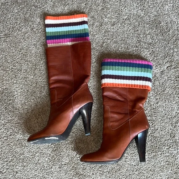 Coach Shoes Coach Cognac Mid Calf High Heeled Boots Size
